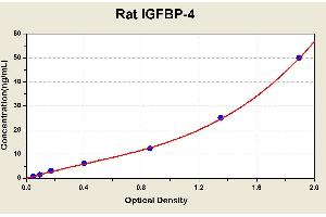 Diagramm of the ELISA kit to detect Rat 1 GFBP-4with the optical density on the x-axis and the concentration on the y-axis. (IGFBP4 Kit ELISA)