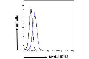 ABIN185463 Flow cytometric analysis of paraformaldehyde fixed HeLa cells (blue line), permeabilized with 0. (HRH2 anticorps  (C-Term))