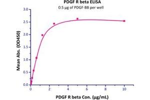 Immobilized Unconjugated Human PDGF-BB, His,Avitag (ABIN2870686,ABIN2870687,ABIN6810007) at 5 μg/mL (100 μL/well) can bind Human PDGF R beta, Fc Tag (ABIN2181628,ABIN2181627) with a linear range of 0.