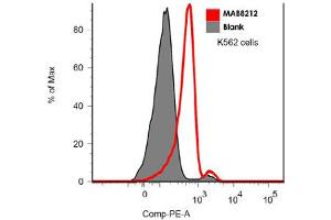 Flow cytometric analysis of FLT3 in K-562 cells with 5 ug/mL of FLT3 monoclonal antibody, clone BV10A4 . (FLT3 anticorps)