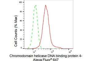 Flow cytometric analysis of Chromodomain helicase DNA binding protein 4 expression in HepG2 cells using Chromodomain helicase DNA binding protein 4 antibody (ABIN7800918), 1:2,000).
