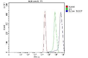 Flow Cytometry analysis of HepG2 cells using anti-SLC4A1 antibody (ABIN7601075).