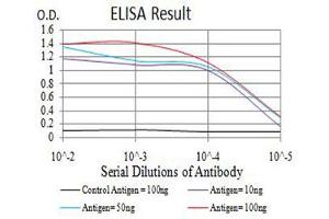 Black line: Control Antigen (100 ng),Purple line: Antigen (10 ng), Blue line: Antigen (50 ng), Red line:Antigen (100 ng)