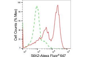 Flow cytometric analysis of S6K2 expression in HAP-1 cells using S6K2 antibody (ABIN7800227), 1:2,000). (Recombinant RPS6KB2 anticorps)