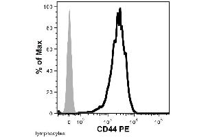Flow cytometry analysis of human peripheral blood (lymphocyte gate) using anti-CD44 () PE conjugate. (CD44 anticorps)