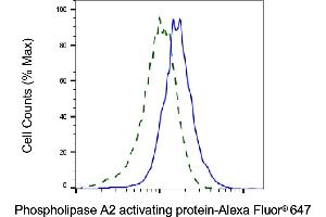 Validation of Phospholipase A2 activating protein knockdown using flow cytometry. (Recombinant PLAA anticorps)
