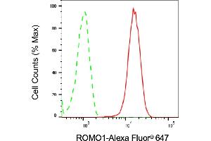 Flow cytometric analysis of ROMO1 expression in HeLa cells using ROMO1 antibody (ABIN7800150), 1:1,000). (ROMO1 anticorps)