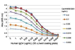 ELISA analysis of Human IgG4 monoclonal antibody, clone RM120  at the following concentrations: 0. (Lapin anti-Humain Immunoglobulin Heavy Constant gamma 4 (G4m Marker) (IGHG4) Anticorps)
