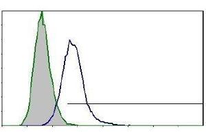 Flow cytometric detection of mouse TNF-RII (5µg/ml) on 500,000 BV2 microglial cells (clone HM102, HM1011).