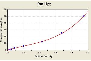 Diagramm of the ELISA kit to detect Rat Hptwith the optical density on the x-axis and the concentration on the y-axis.