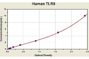 Diagramm of the ELISA kit to detect Human TLR9with the optical density on the x-axis and the concentration on the y-axis. (TLR9 Kit ELISA)