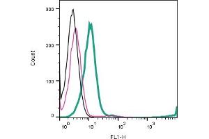 Cell surface detection of GPR183 by direct flow cytometry in live intact human Jurkat T-cell leukemia cells: + Rabbit IgG Isotype Control-FITC (ABIN7582044).