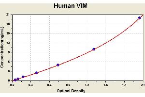 Diagramm of the ELISA kit to detect Human V1 Mwith the optical density on the x-axis and the concentration on the y-axis. (Vimentin Kit ELISA)