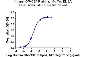 Immobilized Human GM-CSF at 2 μg/mL (100 μL/Well) on the plate. (CSF2RA Protein (AA 23-320) (Fc Tag))