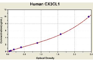 Diagramm of the ELISA kit to detect Human CX3CL1with the optical density on the x-axis and the concentration on the y-axis. (CX3CL1 Kit ELISA)