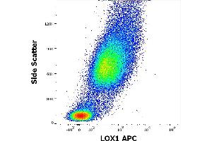 Flow cytometry surface staining pattern of human stimulated (GM-CSF + IL-4) peripheral blood mononuclear cells stained using anti-LOX1 (15C4) APC antibody (10 μL reagent / 100 μL of peripheral whole blood). (OLR1 anticorps  (APC))