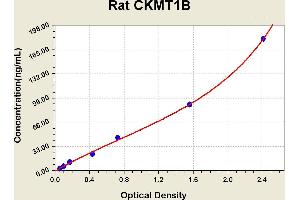 Diagramm of the ELISA kit to detect Rat CKMT1Bwith the optical density on the x-axis and the concentration on the y-axis.
