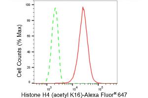 Flow cytometric analysis of Histone H4 (acetyl K16) expression in HepG2 cells using Histone H4 (acetyl K16) antibody (ABIN7798978), 1:2,000).
