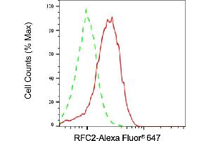 Flow cytometric analysis of RFC2 expression in HepG2 cells using RFC2 antibody (ABIN7800169), 1:2,000).