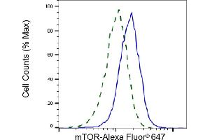 Flow cytometric analysis of mTOR expression in HepG2 cells using mTOR antibody (ABIN7799347), 1:2,000).