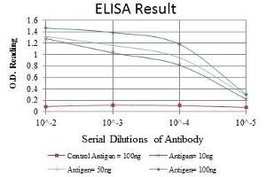 Red: Control Antigen (100 ng), Purple: Antigen (10 ng), Green: Antigen (50 ng), Blue: Antigen (100 ng),