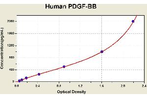Diagramm of the ELISA kit to detect Human PDGF-BBwith the optical density on the x-axis and the concentration on the y-axis. (PDGF-BB Homodimer Kit ELISA)