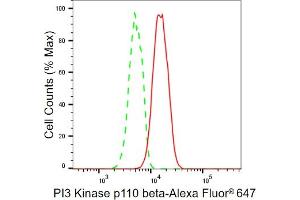 Flow cytometric analysis of PI3 Kinase p110 beta expression in HT- cells using PI3 Kinase p110 beta antibody (ABIN7799817), 1:2,000). (Recombinant PIK3CB anticorps)