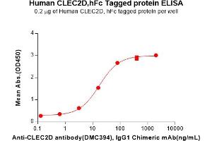 ELISA plate pre-coated by 2 μg/mL (100 μL/well) Human CD Protein, hFc Tag(ABIN6964152, ABIN7042581 and ABIN7042582) can bind Anti-CD antibody, IgG1 Chimeric mAb in a linear range of 3.