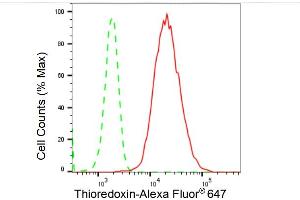 Flow cytometric analysis of Thioredoxin expression in HepG2 cells using Thioredoxin antibody (ABIN7800538), 1:2,000).