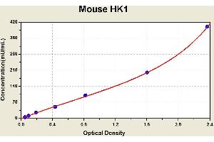 Diagramm of the ELISA kit to detect Mouse HK1with the optical density on the x-axis and the concentration on the y-axis. (Hexokinase 1 Kit ELISA)