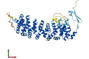 AlphaFold protein structure predicition of Human Recombinant ATXN10 Protein, UniprotID Q9UBB4