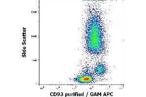Flow cytometry surface staining pattern of human peripheral whole blood stained using anti-human CD93 (VIMD2) purified antibody (concentration in sample 0. (CD93 anticorps)