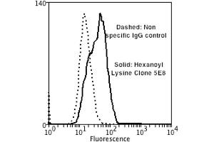 Flow Cytometry analysis using Mouse Anti-Hexanoyl-Lysine adduct Monoclonal Antibody, Clone 5E8 . (Hexanoyl-Lysine Adduct (HEL) anticorps (Atto 594))