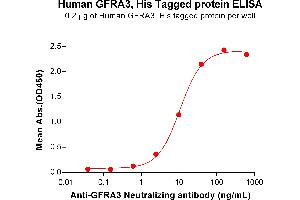 ELISA plate pre-coated by 2 μg/mL (100 μL/well) Human G Protein, His Tag (ABIN7092776, ABIN7272368 and ABIN7272369) can bind Anti-G Neutralizing antibody ABIN7477994 and ABIN7490926 in a linear range of 2.