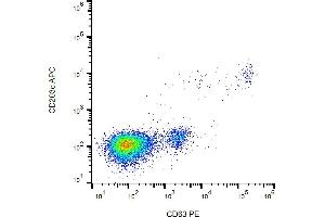 Flow cytometry analysis (surface staining)of IgE-activated peripheral blood stained with anti-human CD63 (MEM-259) PE. (CD63 anticorps  (PE))