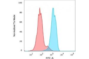 Flow Cytometric Analysis of PFA fixed MCF-7 cells using FOXA1 Monoclonal Antibody (FOXA1/1518), followed by goat anti-mouse IgG-CF488 (Blue), Goat anti-mouse IgG-CF488 Is Control (Red). (FOXA1 anticorps  (AA 372-472))