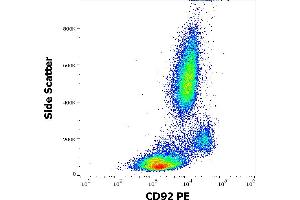 Flow cytometry surface staining pattern of human peripheral whole blood stained using anti-human CD92 (VIM15) PE antibody (10 μL reagent / 100 μL of peripheral whole blood). (SLC44A1 anticorps  (PE))
