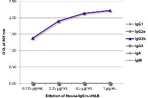 ELISA plate was coated with serially diluted Mouse IgG2b-UNLB and quantified. (Souris IgG2b Isotype Control)