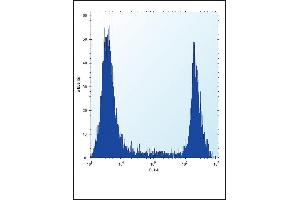 HPRT1 Antibody (N-term) (ABIN652234 and ABIN2840981) flow cytometric analysis of 293 cells (right histogram) compared to a negative control cell (left histogram).