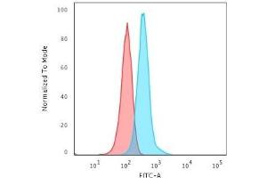 Flow Cytometric Analysis of T98G cells using GFAP Mouse Monoclonal Antibody (GFAP/2076) followed by Goat anti-Mouse IgG-CF488 (Blue); Isotype Control (Red).