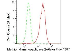 Flow cytometric analysis of Methionyl aminopeptidase 2 expression in HepG2 cells using Methionyl aminopeptidase 2 antibody (ABIN7799384), 1:2,000). (Recombinant METAP2 anticorps)