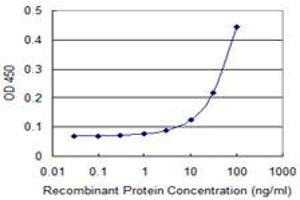 Detection limit for recombinant GST tagged FOXM1 is 3 ng/ml as a capture antibody.