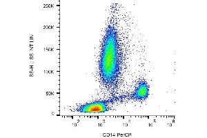 Surface staining of human peripheral blood cells with anti-human CD14 (MEM-15) PerCP. (CD14 anticorps  (PerCP))