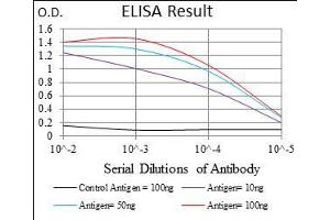 Black line: Control Antigen (100 ng), Purple line: Antigen(10 ng), Blue line: Antigen (50 ng), Red line: Antigen (100 ng), (Cytokeratin 5 anticorps  (AA 316-590))