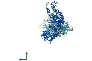 AlphaFold protein structure predicition of Mouse Recombinant Herc6 Protein, UniprotID F2Z461