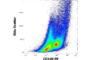 Flow cytometry surface staining pattern of human PHA stimulated peripheral blood mononuclear cells stained using anti-human CD109 (W7C5) PE antibody (10 μL reagent per milion cells in 100 μL of cell suspension). (CD109 anticorps  (PE))