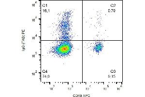 Flow cytometry analysis (surface staining) of human peripheral blood cells with anti-human IgG Fab fragment (4A11) PE.