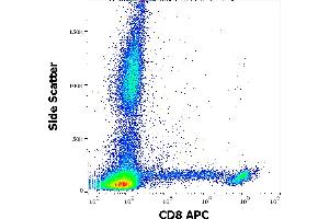 Flow cytometry surface staining pattern of human peripheral whole blood stained using anti-human CD8 (LT8) APC antibody (4 μL reagent / 100 μL of peripheral whole blood) (CD8 anticorps  (APC))