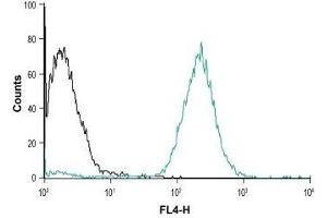 Cell surface detection of CXCR5 in human promyelocytic leukemia (HL-60) live intact cells: (black line) Unstained cells.