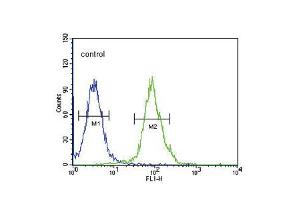 Flow cytometric analysis of 293 cells (right histogram) compared to a negative control cell (left histogram). (Tryptophan Hydroxylase 2 anticorps  (AA 168-193))